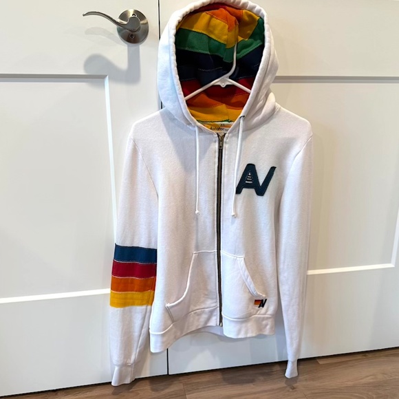 Aviator Nation White Rainbow Hoodie - X-Small (RARE) - Picture 2 of 16